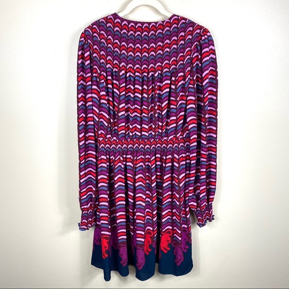 KATE SPADE Purple Rawr Long Sleeve Smocked Mini Dress XXS NEW - Picture 4 of 9